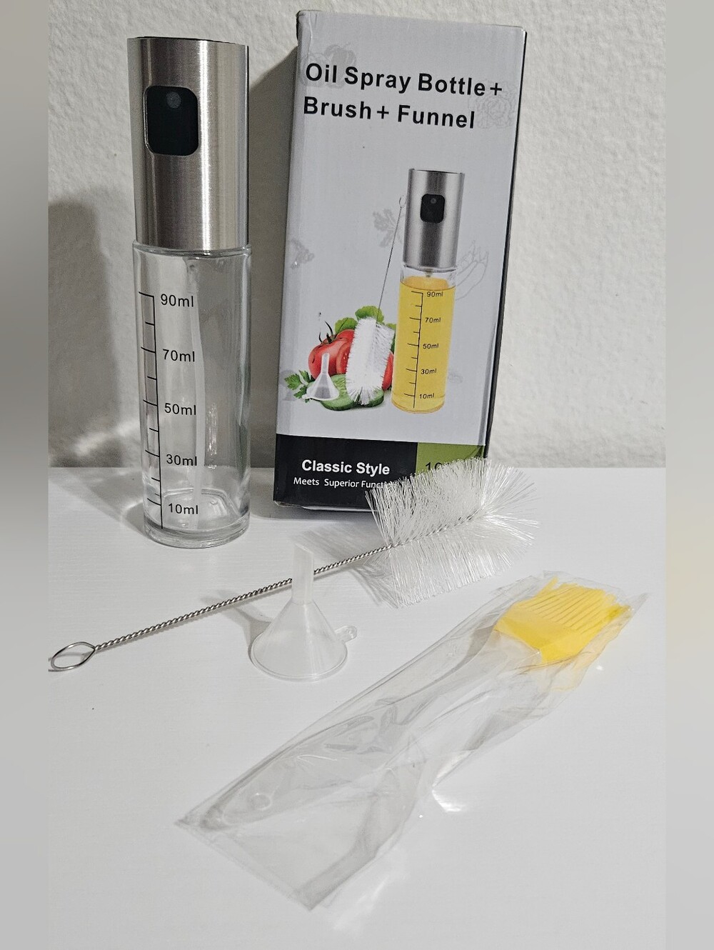 Stainless Steel & Clear Glass Oil Spray Bottle - Clear